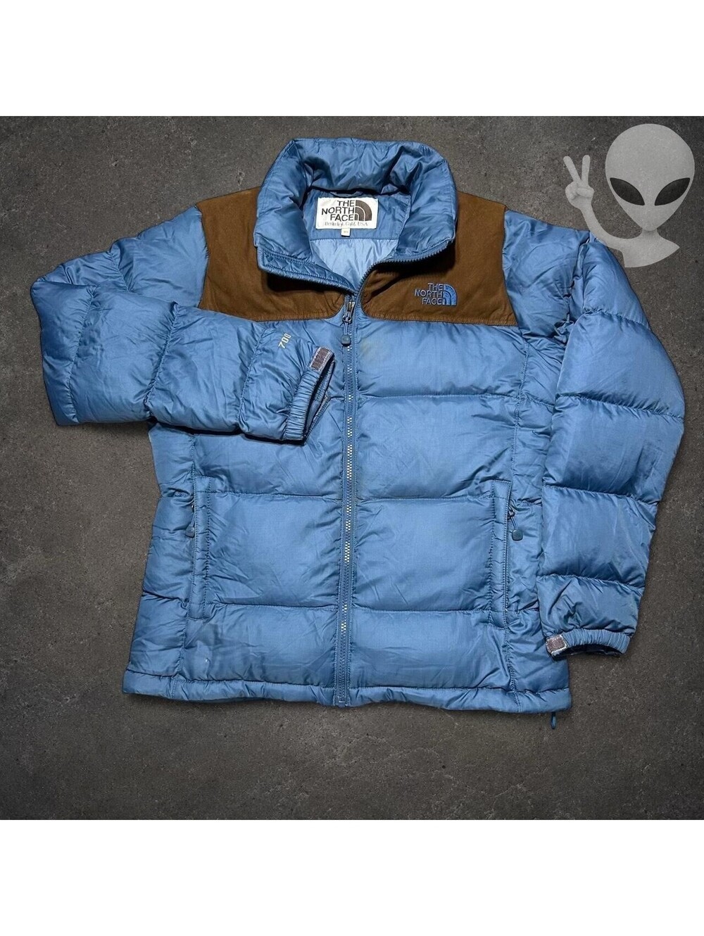 The North Face Nuptse 700 Down Puffer Jacket Womens Size M Blue Brown Vintage